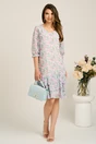 Rochie verde mint din voal cu croi drept si flori lila- Viada, 4, dyfashion.ro