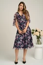 Rochie Viada din voal neagra cu flori fucsia