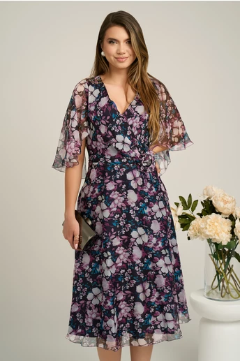 Rochie Viada din voal neagra cu flori fucsia