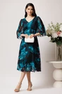 Rochie Viada din voal negru cu dublura turcoaz si imprimeuri, 3, dyfashion.ro