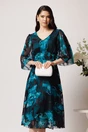 Rochie Viada din voal negru cu dublura turcoaz si imprimeuri, 1, dyfashion.ro