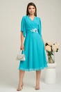 Rochie Viada eleganta din voal turcoaz cu broderie in talie