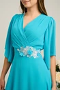 Rochie Viada eleganta din voal turcoaz cu broderie in talie
