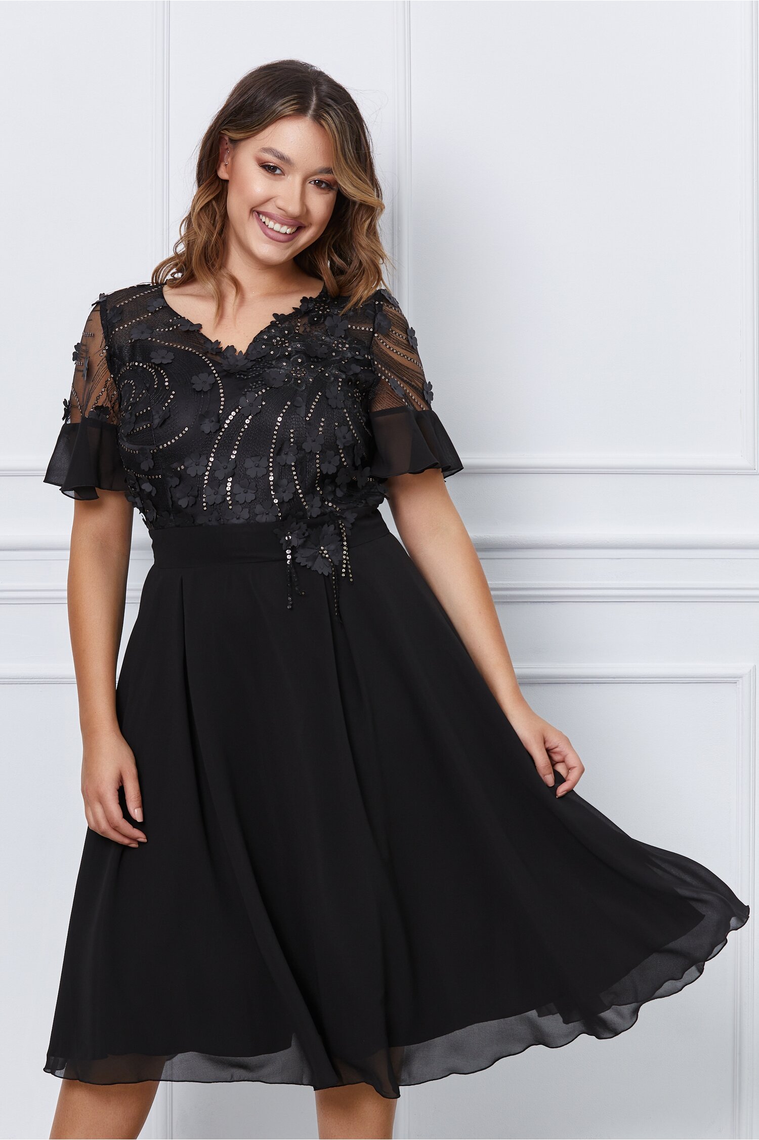 Rochie de ocazie Viviana neagra cu dantela la bust