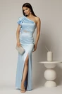 Rochie Zara lunga eleganta din tafta bleu cu un umar gol, 1, dyfashion.ro