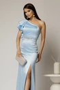 Rochie Zara lunga eleganta din tafta bleu cu un umar gol, 3, dyfashion.ro