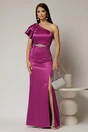 Rochie Zara lunga eleganta din tafta magenta cu un umar gol, 1, dyfashion.ro