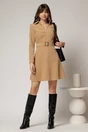 Rochis scurta bej din catifea reiata si catarama in talie, 3, dyfashion.ro