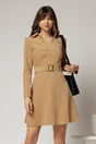 Rochis scurta bej din catifea reiata si catarama in talie, 1, dyfashion.ro