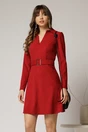 Rochis scurta bordo din catifea reiata si catarama in talie, 1, dyfashion.ro
