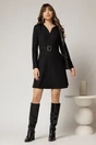 Rochis scurta neagra din catifea reiata si catarama in talie, 3, dyfashion.ro