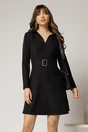 Rochis scurta neagra din catifea reiata si catarama in talie, 1, dyfashion.ro