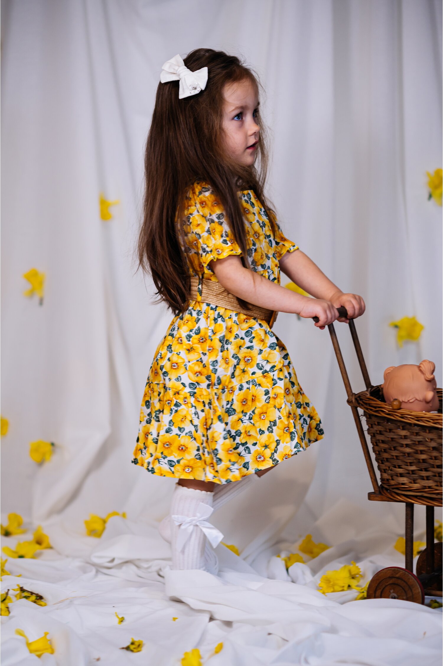 Rochita pentru fetite cu flori galbene si curea 2023 ❤️ Pret Super dyfashion imagine noua 2022