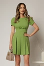 Rohie scurta verde lime cu pliuri pe fusta si funda in talie, 1, dyfashion.ro
