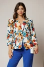 Sacou dama alb cu imprimeu floral albastru rosu, 1, dyfashion.ro
