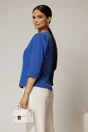 Sacou dama albastru cambrat cu maneci trei sferturi si inchidere cu nasture, 2, dyfashion.ro