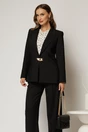 Sacou dama negru cambrat cu inchidere ampla aurie, 1, dyfashion.ro
