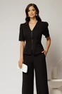 Sacou dama negru cu fermoar si aplicatie forala, 1, dyfashion.ro