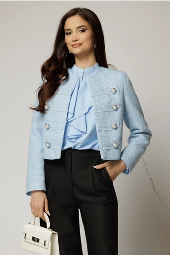 Sacou DY Fashion bleu din tweed si nasturi decorativi