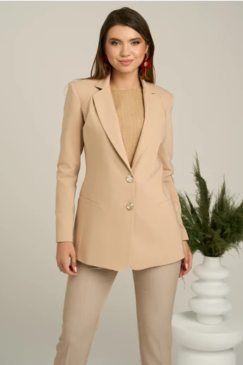 Sacou DY Fashion din stofa bej cu buzunare