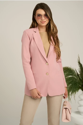 Sacou DY Fashion din stofa roz cu buzunare