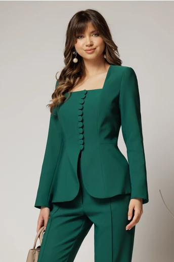 Sacou DY Fashion verde cambrat cu peplum si inchidere cu nasturi