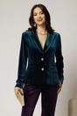 Sacou elegant din catifea turcoaz si inchidere cu doi nasturi, 1, dyfashion.ro