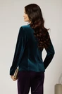 Sacou elegant din catifea turcoaz si inchidere cu doi nasturi, 2, dyfashion.ro