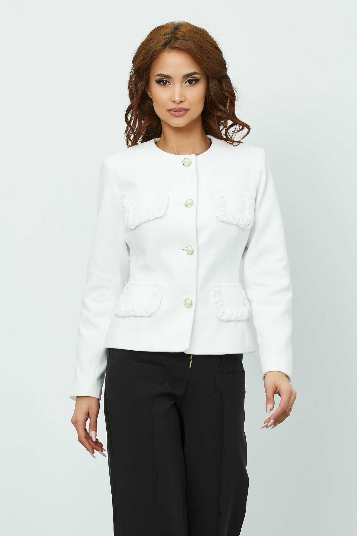 Sacou ladonna alb cu buzunare decorative