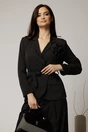 Sacou negru cu floare la bust si cordon in talie, 1, dyfashion.ro