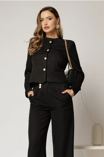 Sacou negru scurt cu capace decorative si inchidere cu nasturi