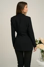 Sacou office din stofa negru cu funda din satin in talie