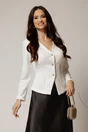 Sacou scurt alb cambrat din jerse si inchidere cu nasturi, 1, dyfashion.ro
