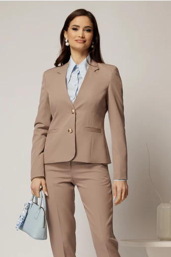 Sacou taupe cu nasturi perlati si buzunare decorative