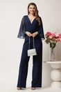 Salopeta DY Fashion bleumarin cu pantaloni evazati si floare in talie, 1, dyfashion.ro