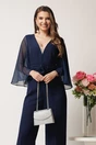 Salopeta DY Fashion bleumarin cu pantaloni evazati si floare in talie, 3, dyfashion.ro