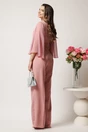 Salopeta DY Fashion roz cu pantaloni evazati si floare in talie, 2, dyfashion.ro