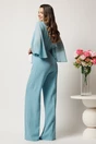 Salopeta DY Fashion turcoaz cu pantaloni evazati si floare in talie, 2, dyfashion.ro