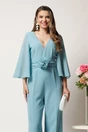 Salopeta DY Fashion turcoaz cu pantaloni evazati si floare in talie, 3, dyfashion.ro