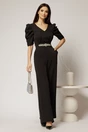 Salopeta Emma lunga neagra de ocazie cu accesoriu pe talie, 1, dyfashion.ro