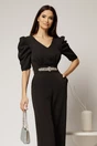 Salopeta Emma lunga neagra de ocazie cu accesoriu pe talie, 3, dyfashion.ro