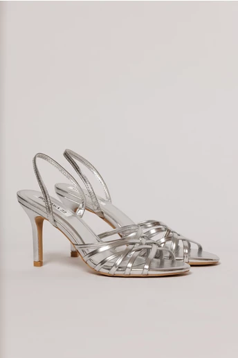 Sandale argintii cu barete impletite