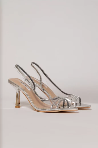Sandale argintii cu benzi stralucitoare