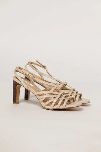 Sandale bej elegante cu barete subtiri impletite