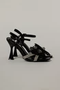 Sandale negre cu accesoriu floare si barete stralucitoare, 1, dyfashion.ro