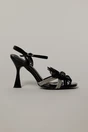 Sandale negre cu accesoriu floare si barete stralucitoare, 2, dyfashion.ro