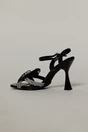 Sandale negre cu accesoriu floare si barete stralucitoare, 3, dyfashion.ro