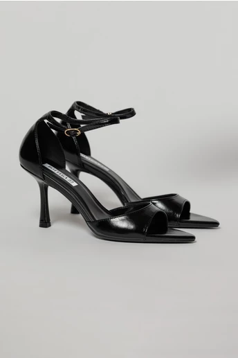 Sandale negre elegante din piele ecologica cu varf ascutit