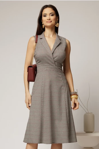 Sarafan DY Fashion din carou bordo cu decolteu petrecut