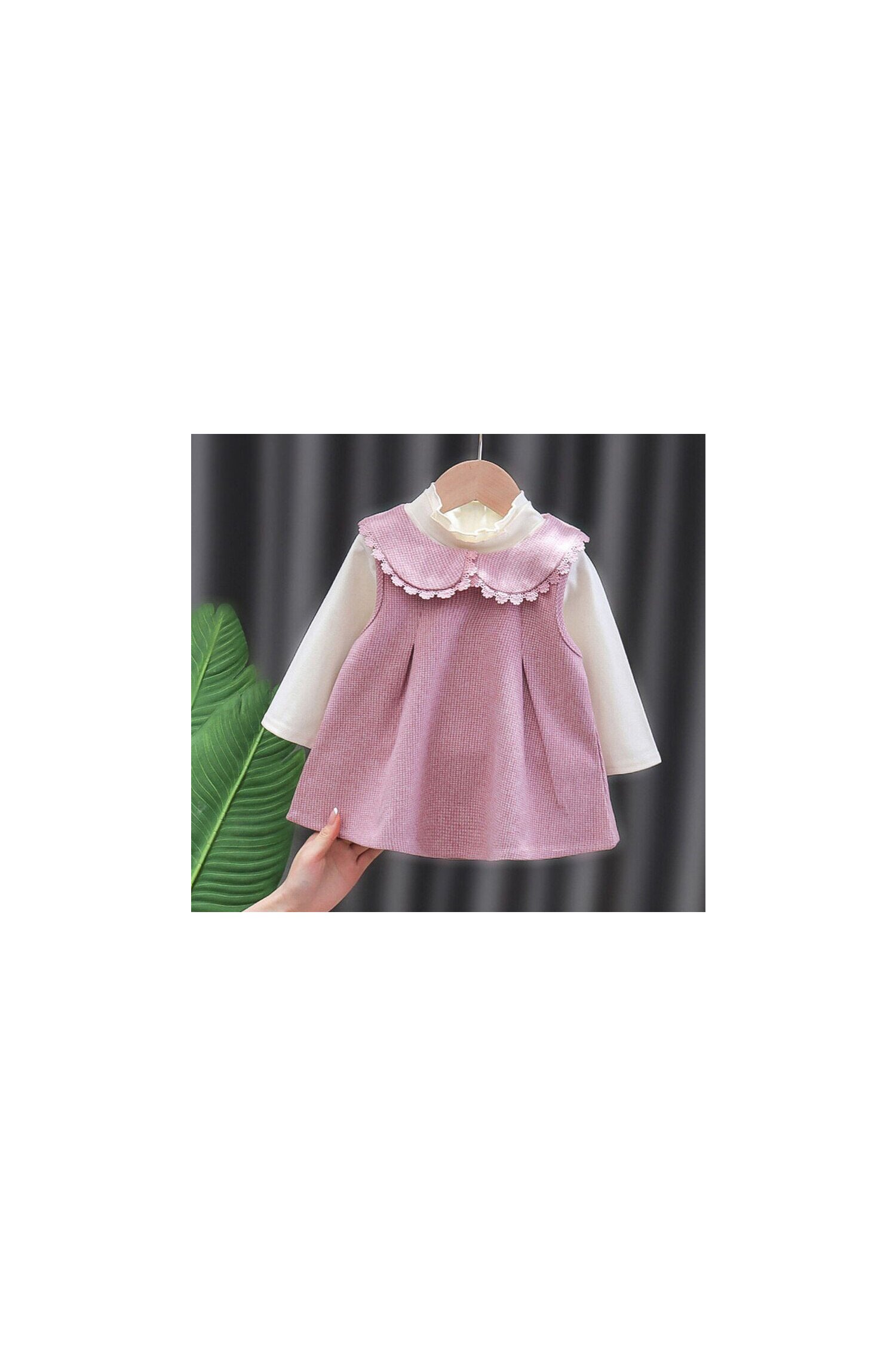 Sarafan roz Erika pentru fetite cu bluza si imprimeu picior de cocos dyfashion.ro imagine 2022 13clothing.ro